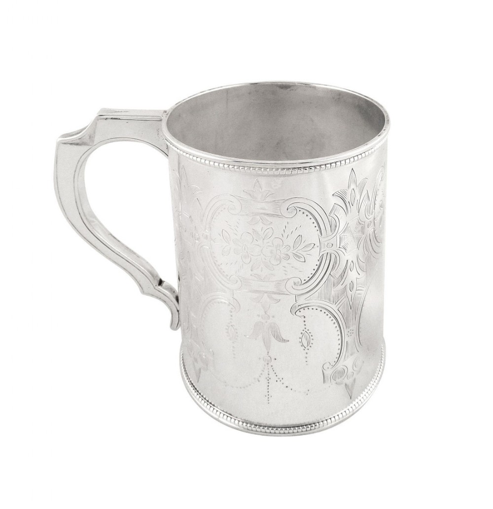 Antique Victorian Sterling Silver Pint Mug / Tankard - 1868