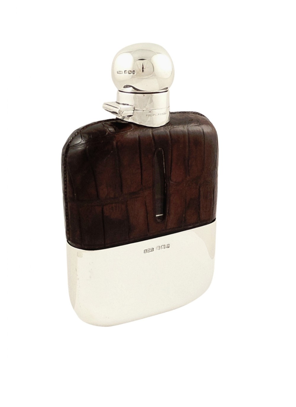 Antique Victorian Sterling Silver & Crocodile Leather Hip Flask 1899