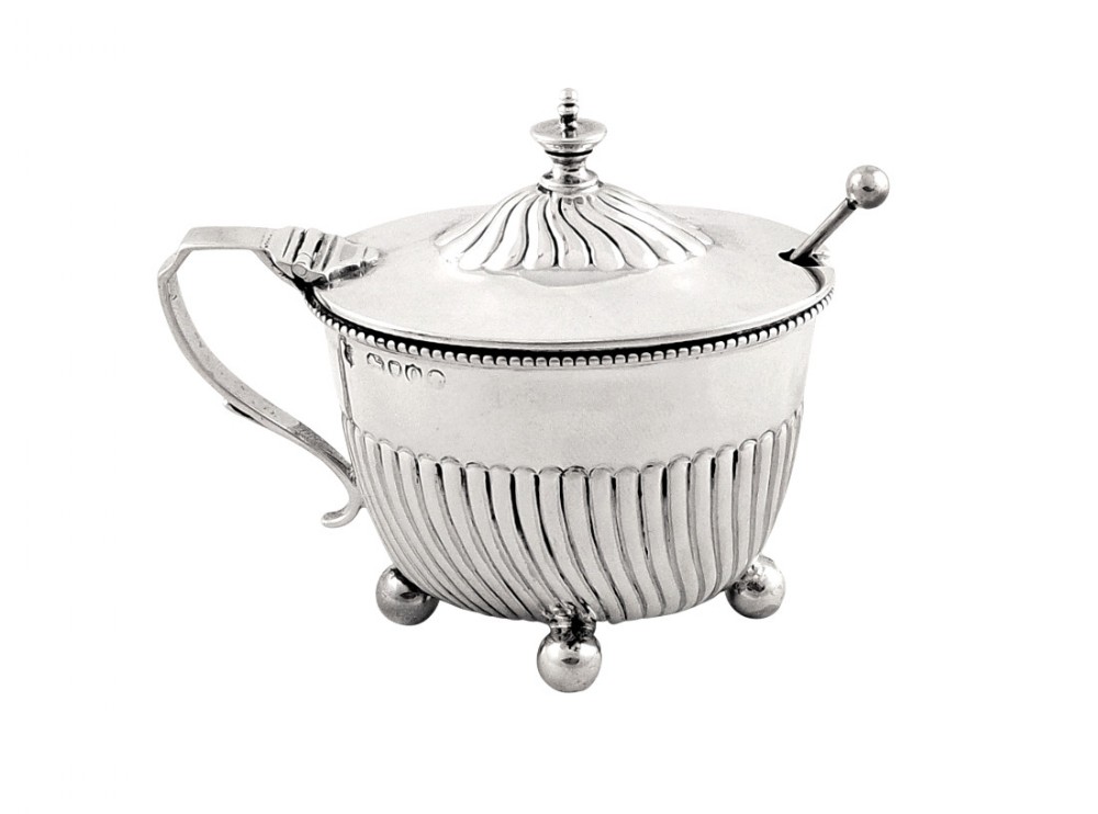 Antique Victorian Sterling Silver Mustard with Liner & Spoon 1889