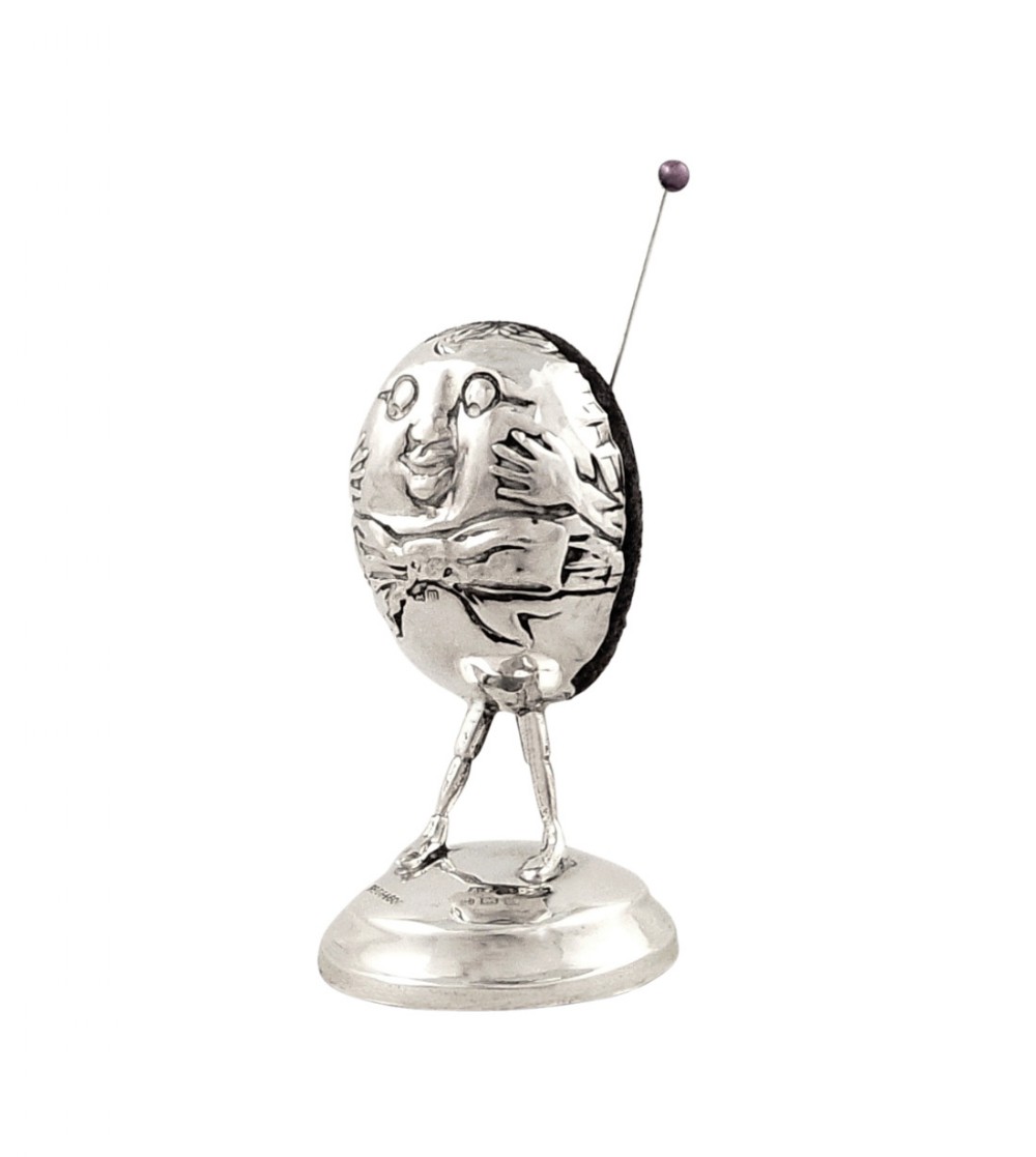 Rare Antique Edwardian Sterling Silver Humpty Dumpty Pin Cushion 1910