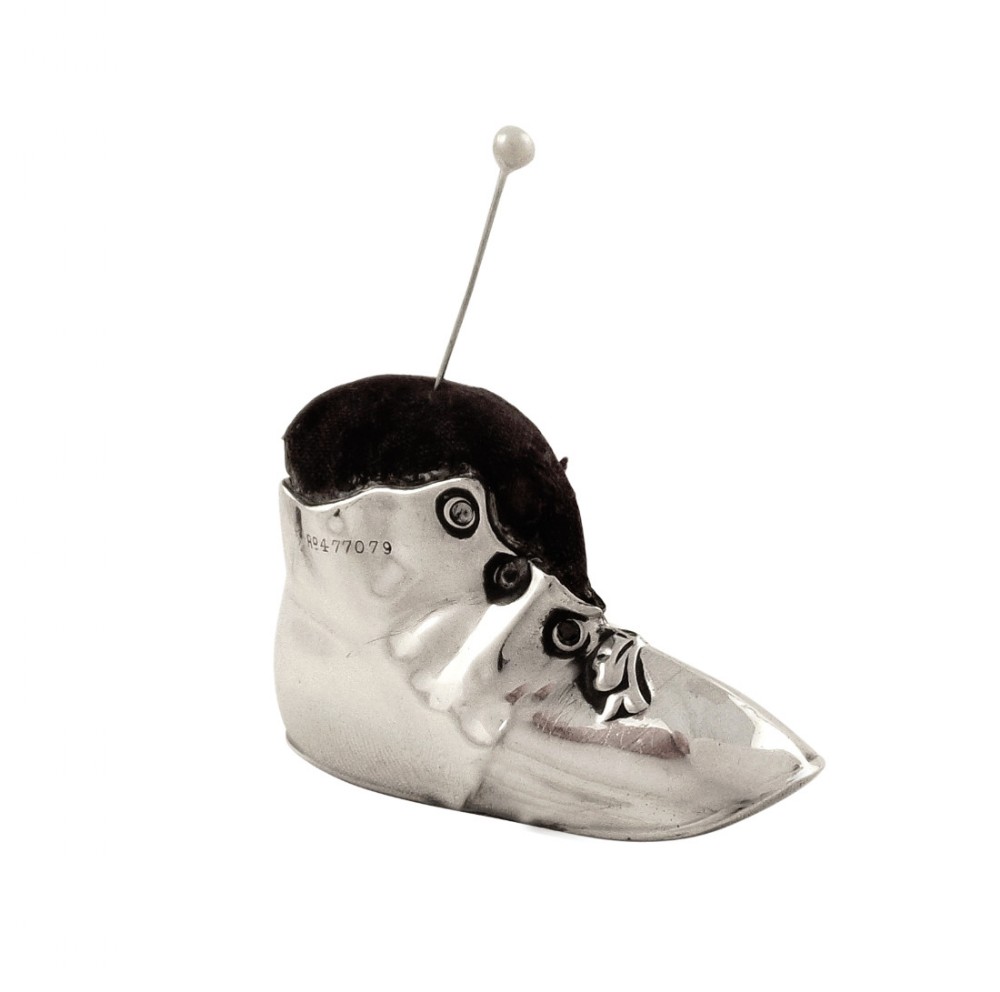 Antique Edwardian Sterling Silver Boot / Shoe Pin Cushion 1910