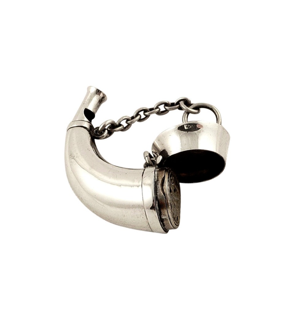 Antique Victorian Sterling Silver 'Horn' Vinaigrette with Whistle 1870