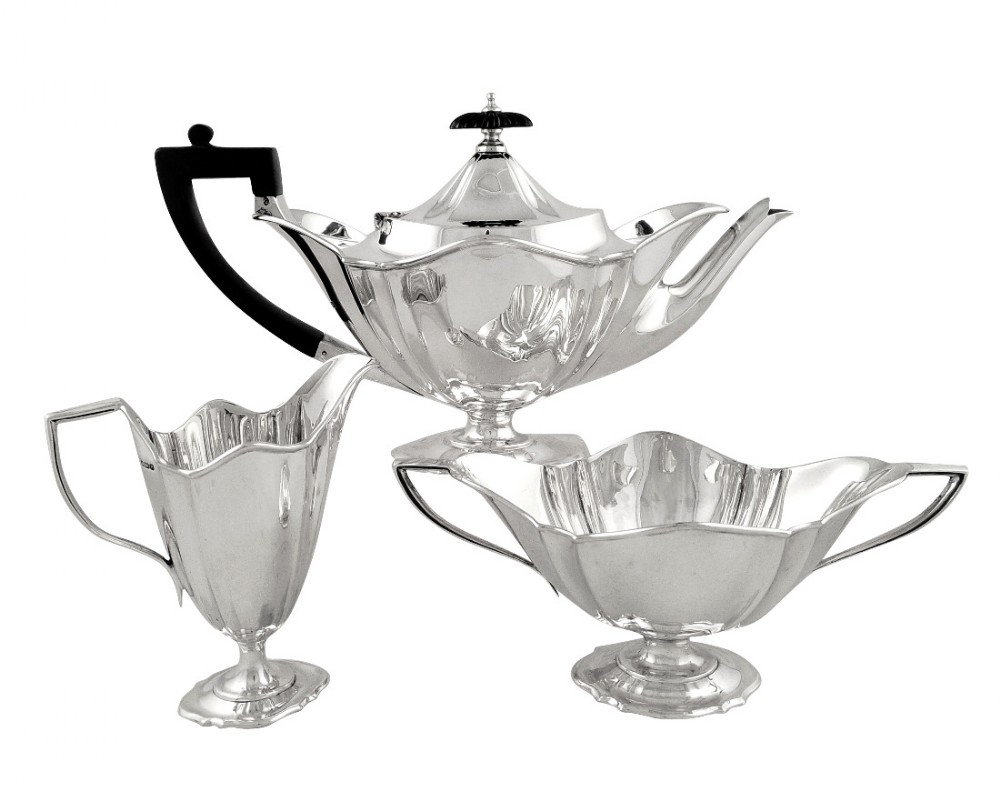 Antique Edwardian Sterling Silver 3 Piece Bachelor Teaset 1905