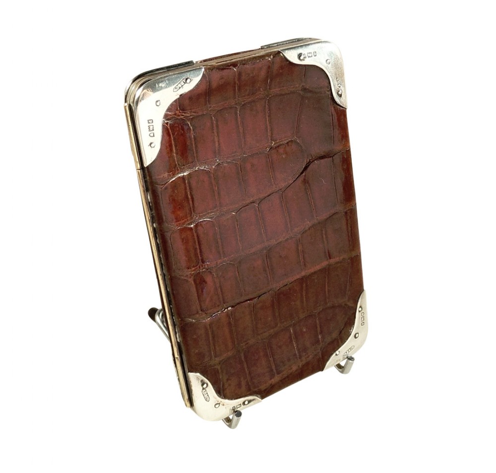 Edwardian Crocodile Leather & Silver Mounted Card Case 1910