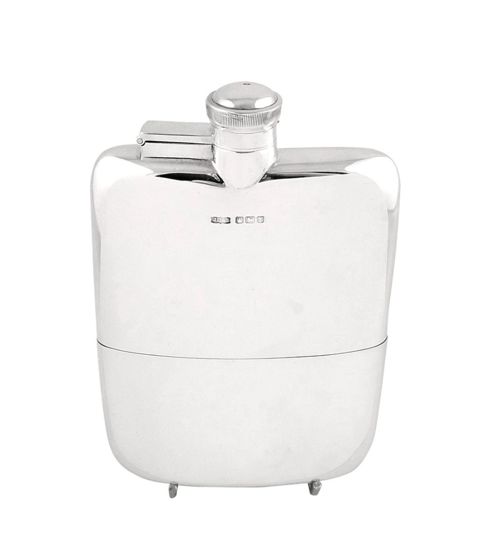 Antique Sterling Silver Hip Flask with Cup 1917