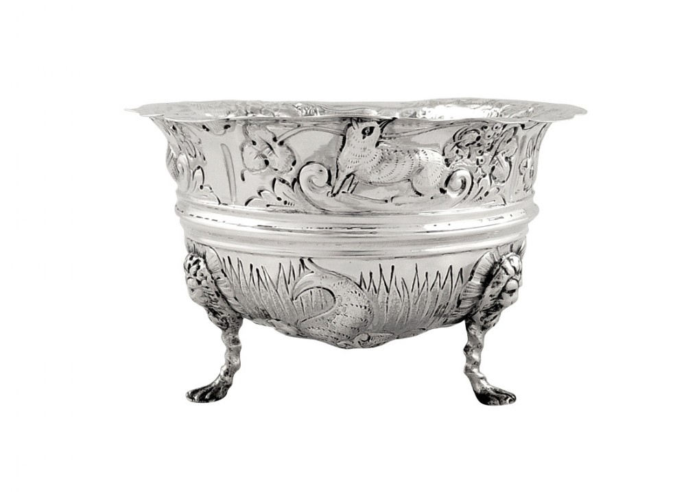 Antique Victorian Sterling Silver 'Animals' Bowl 1895 - Dogs, Fish, Swans