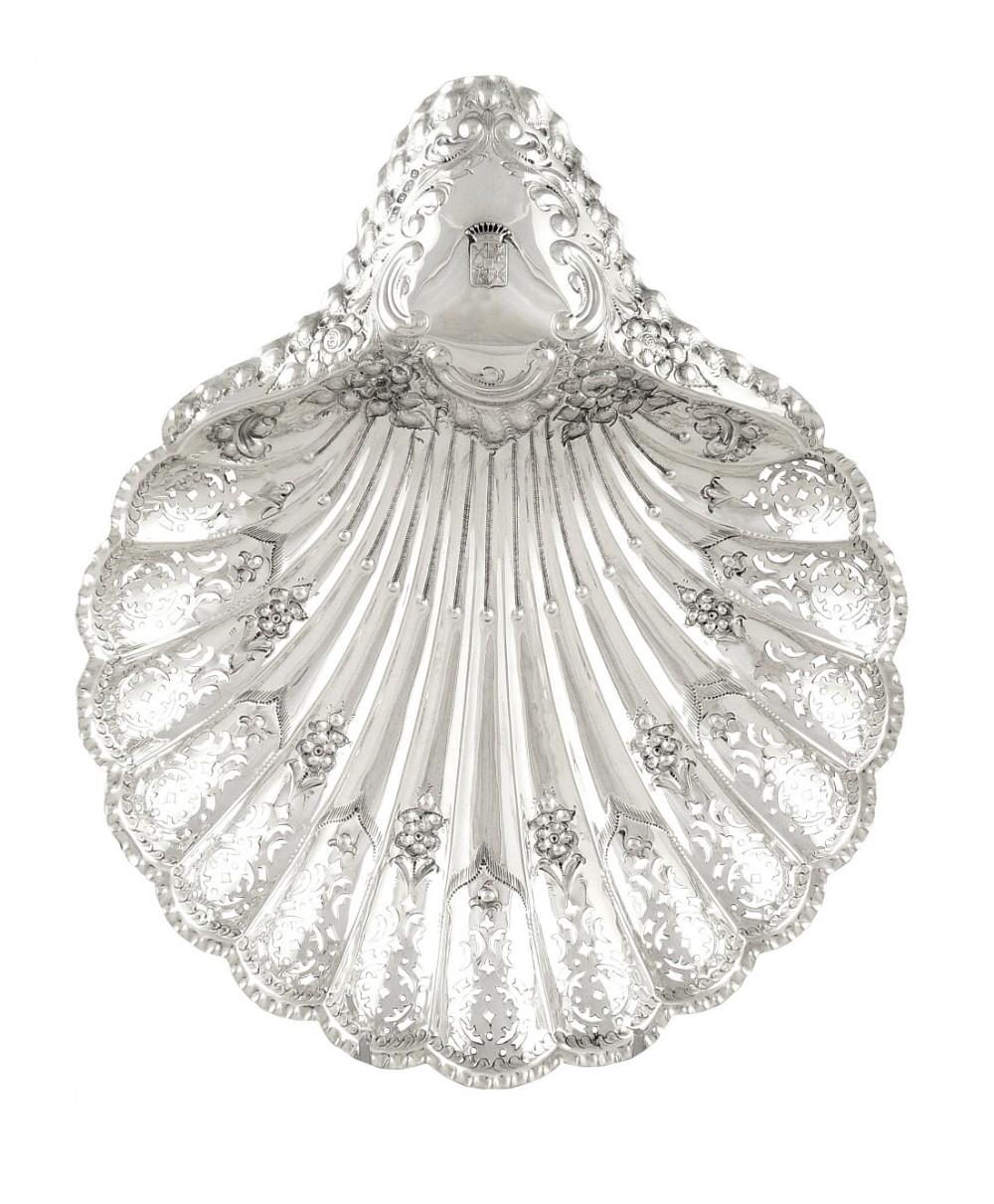 Large Antique Victorian Sterling Silver Shell Dish 1897