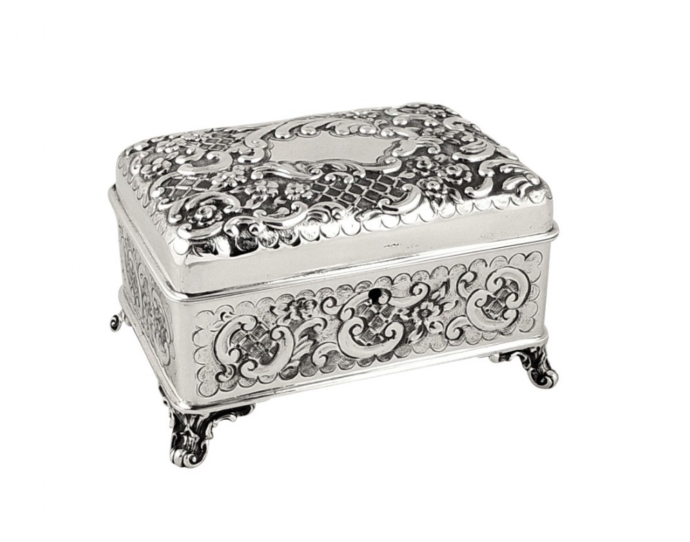 Antique Victorian Sterling Silver Desk Top Box / Jewellery Casket 1897