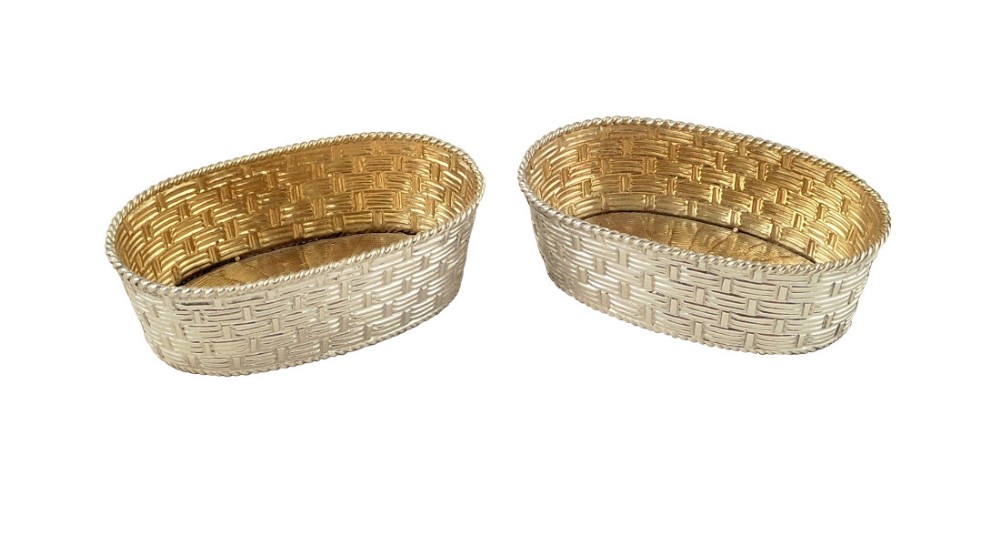 Pair of Antique Victorian Sterling Silver 'Basket' Salts 1882