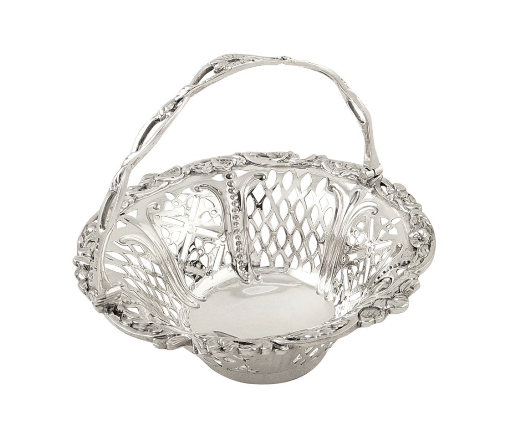 Antique Victorian Sterling Silver Swing Handle Basket 1870