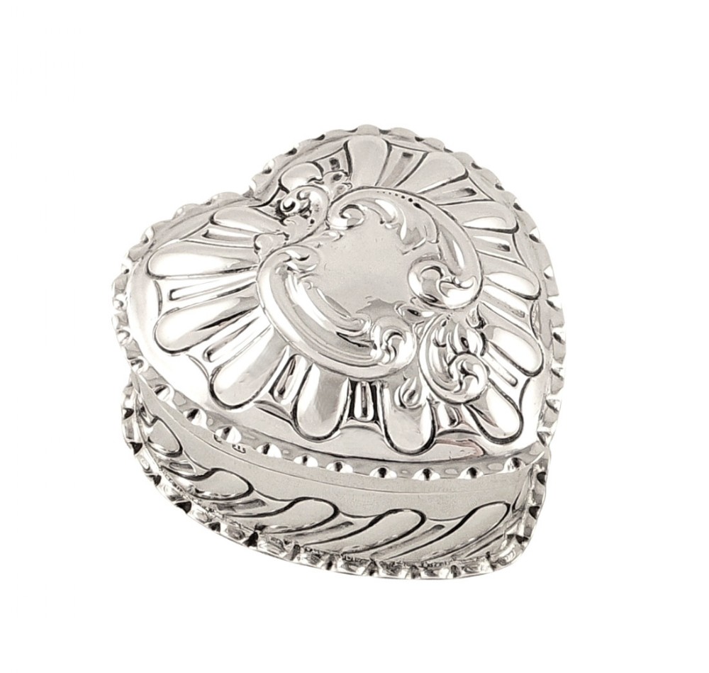 Antique Sterling Silver Heart Shape Trinket Box 1894