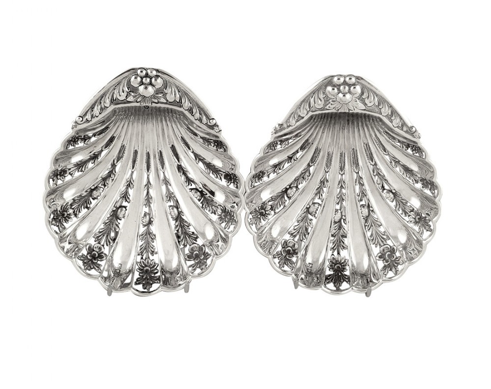 Pair of Antique Sterling Silver Shell Shape Dishes 1915