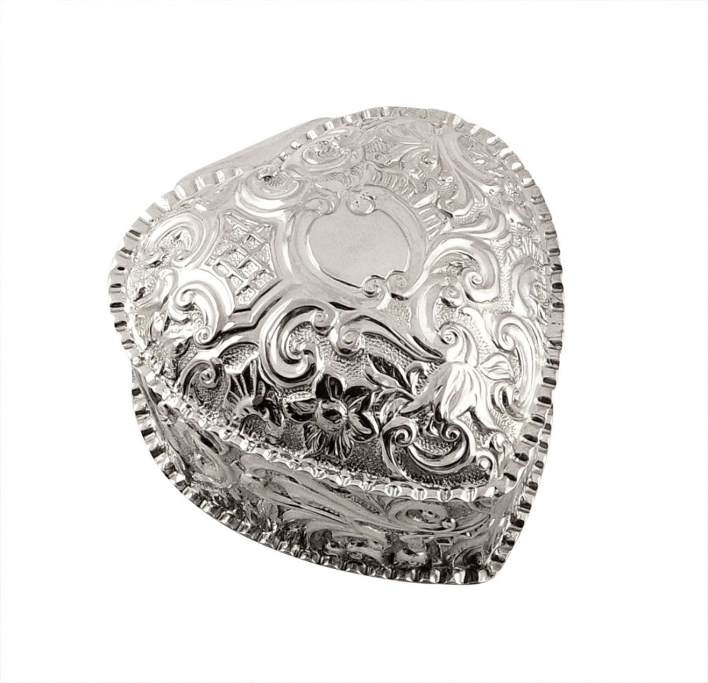 Antique Victorian Sterling Silver Heart Shape Trinket Box - 1892