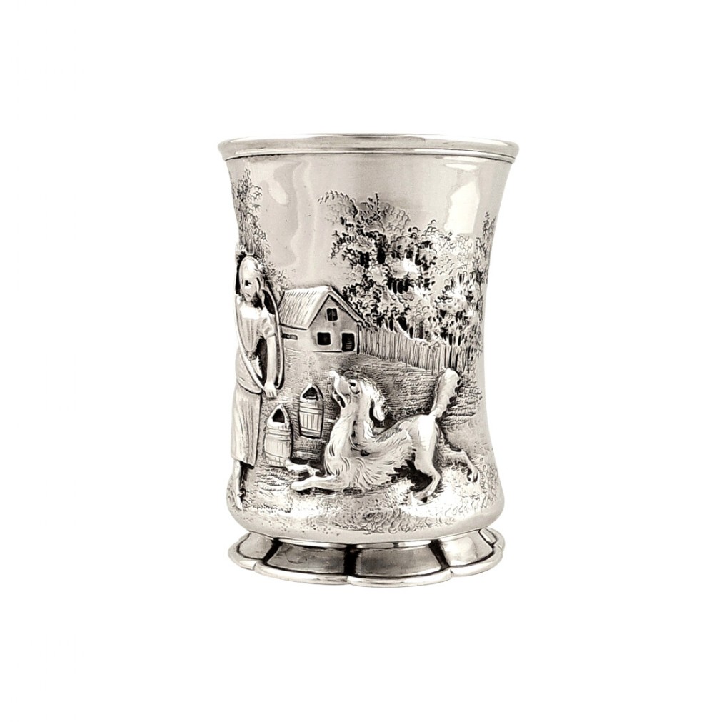 Antique Victorian Sterling Silver Mug 1857 - Dog & Girl