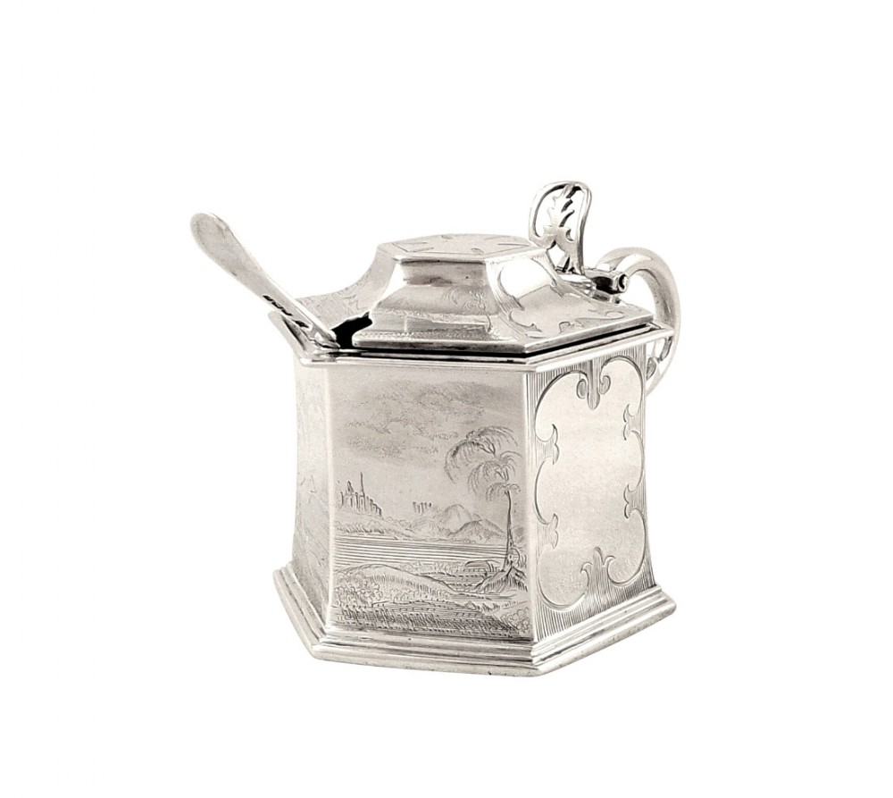 Antique Victorian Sterling Silver Mustard 1847 - Egyptian Temple Scene