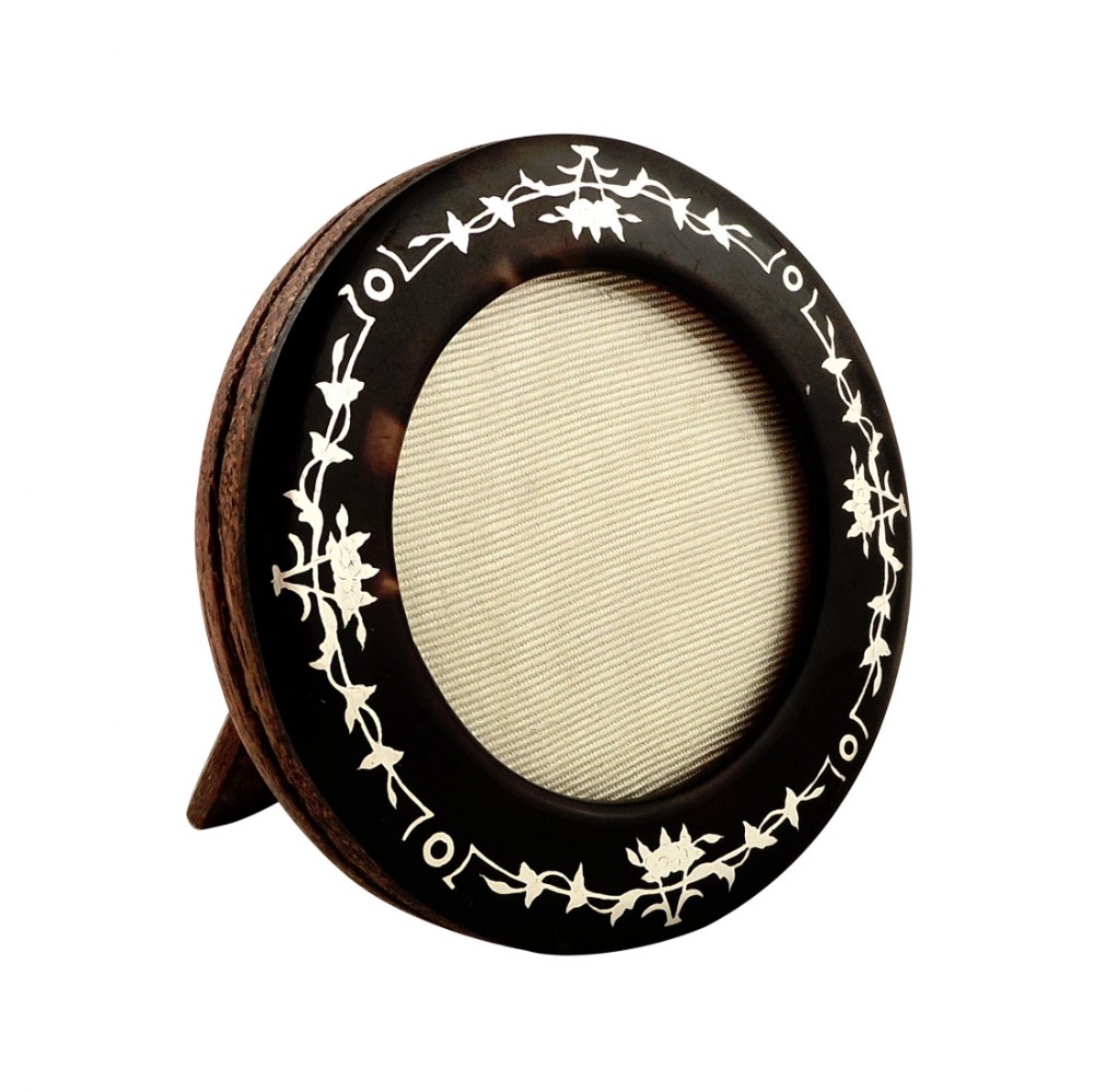 Antique Tortoiseshell with Silver Pique Photo Frame c1900