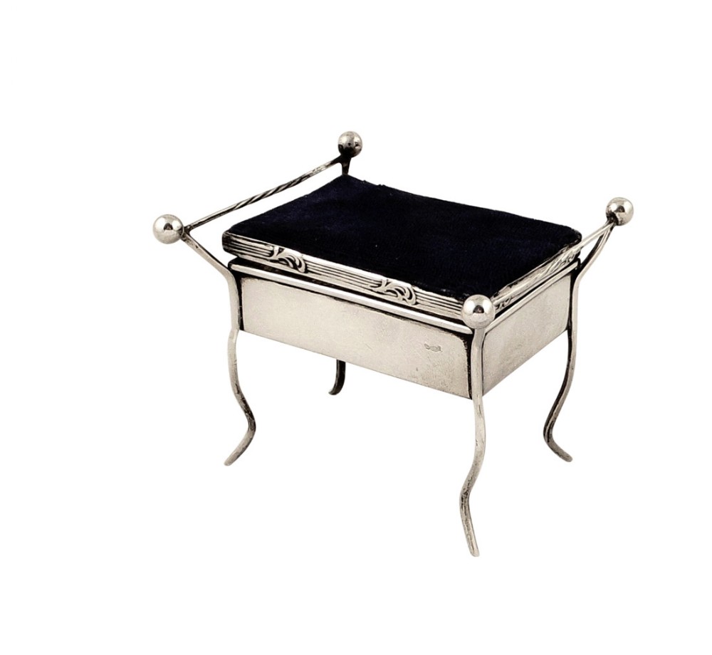 Antique Sterling Silver Piano / Dressing Stool Trinket Box 1910
