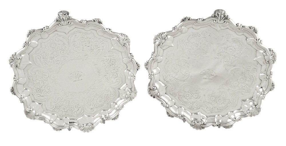 Pair of Antique William IV Sterling Silver Card Trays 1833