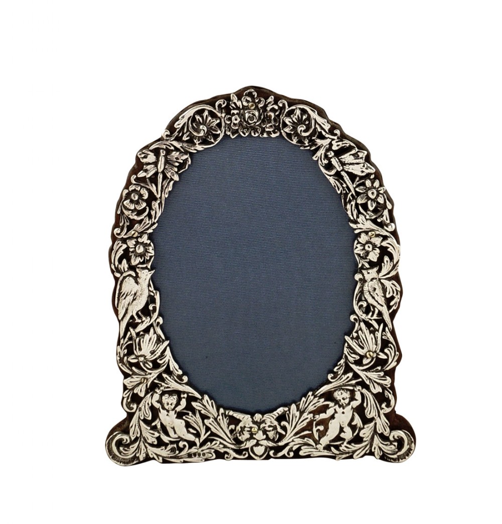Antique Victorian Silver Photo Frame - 1883 - Butterflies & Cherubs