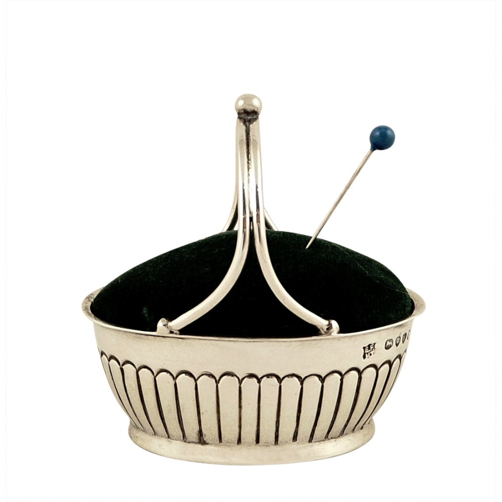 Antique Victorian Sterling Silver Basket Pin Cushion 1887