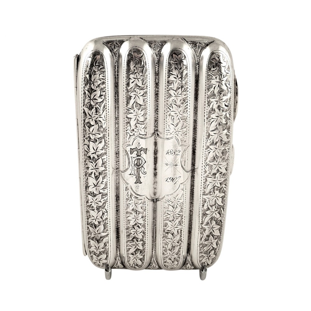 Antique Edwardian Sterling Silver 4 Section Cigar Case 1906