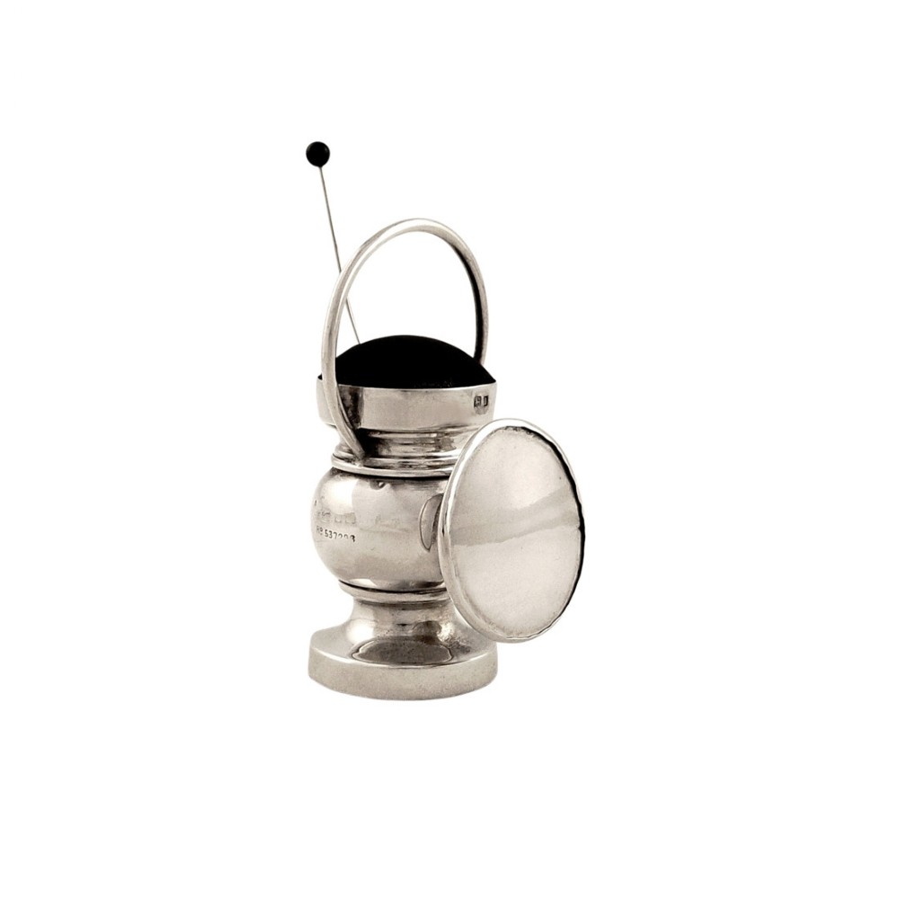 Antique Edwardian Sterling Silver Lantern / Lamp Box Pin Cushion 1910
