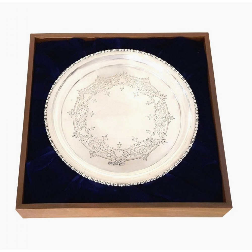 Antique Edwardian Sterling Silver Tray in Presentation Case 1908