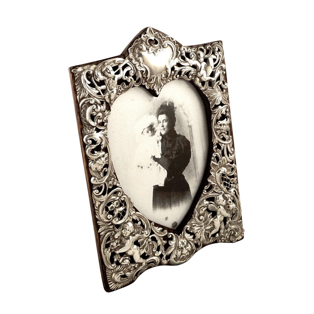 Antique Victorian Sterling Silver Photo Frame 1883 - Cherubs & Flowers