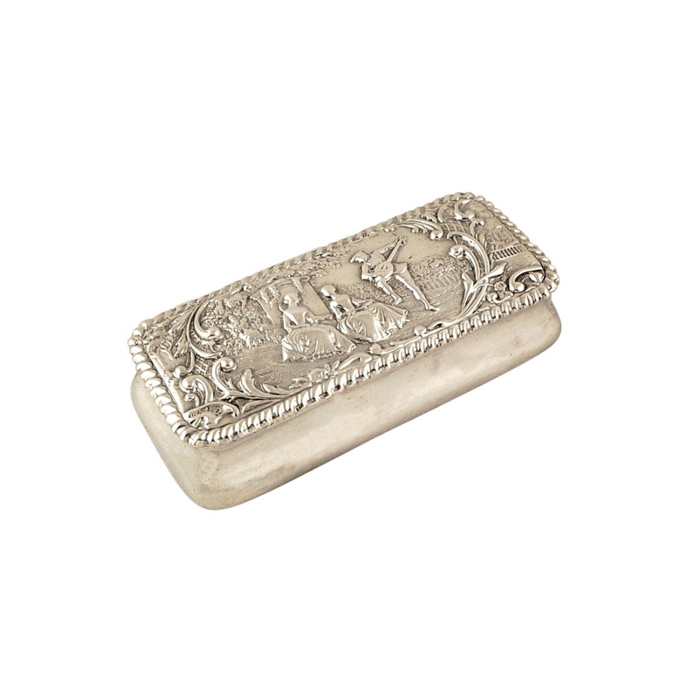 Antique Edwardian Sterling Silver Ring Box 1902 - Serenading Scene
