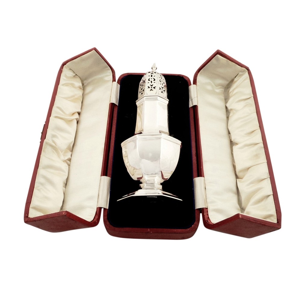 Antique Edwardian Sterling Silver Sugar Shaker / Caster in Presentation Case 1901