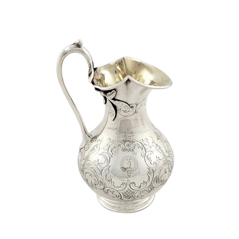 Antique Early Victorian Sterling Silver Jug 1852 - Birds & Leaves