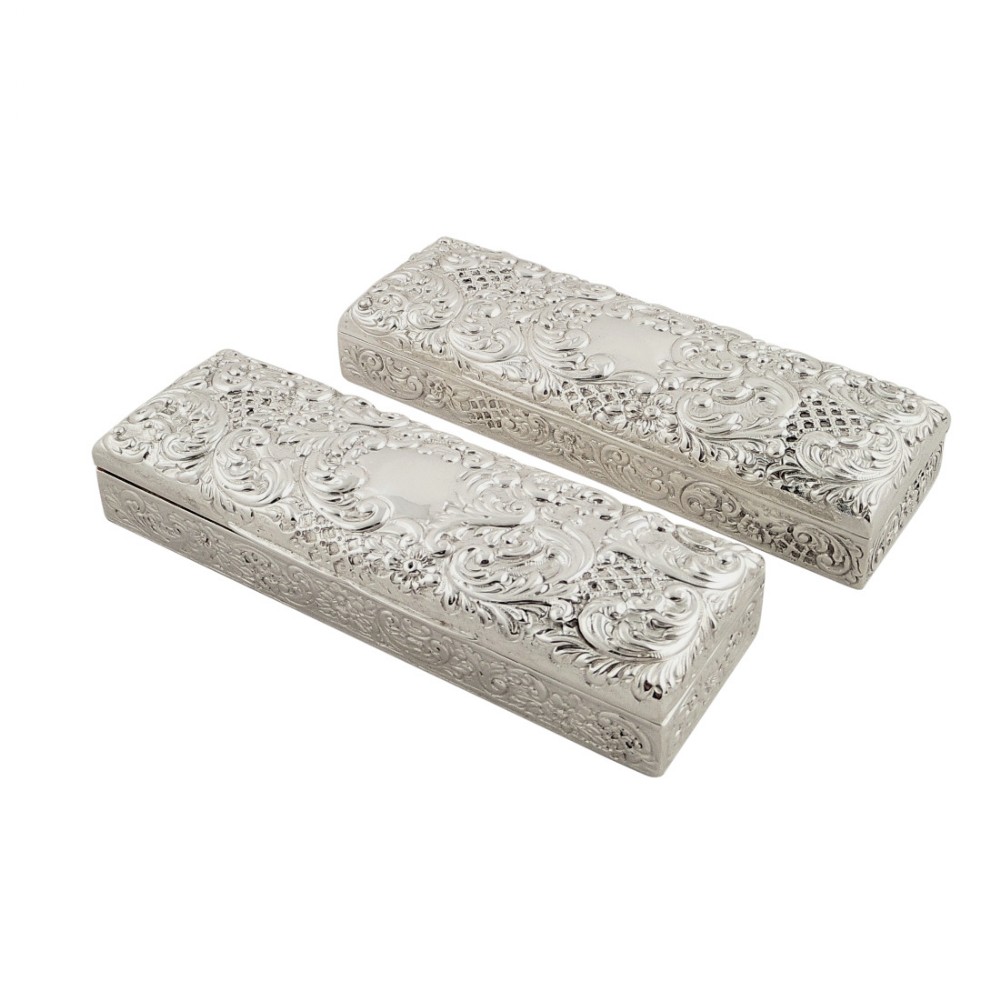 Pair of Antique Victorian Sterling Silver Trinket Boxes - 1895