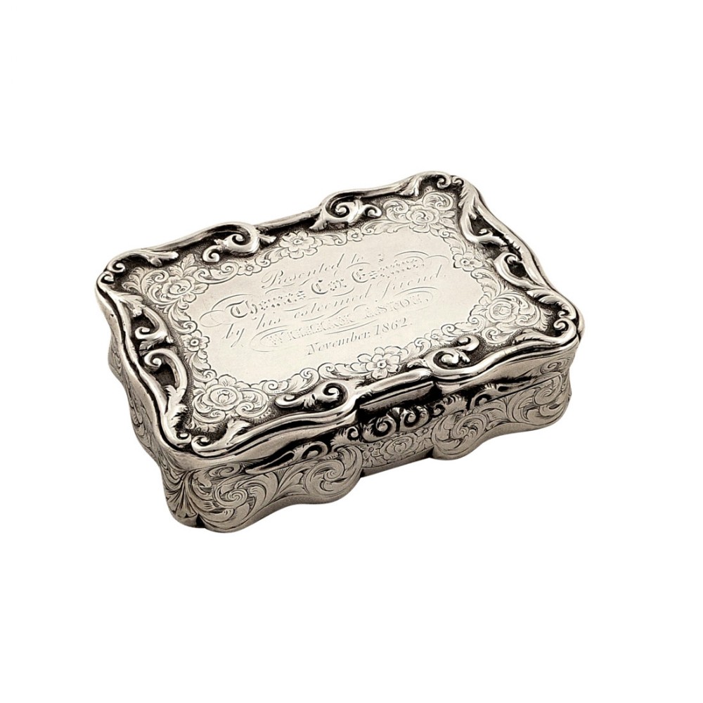 Heavy Antique Victorian Sterling Silver Snuff Box 1856
