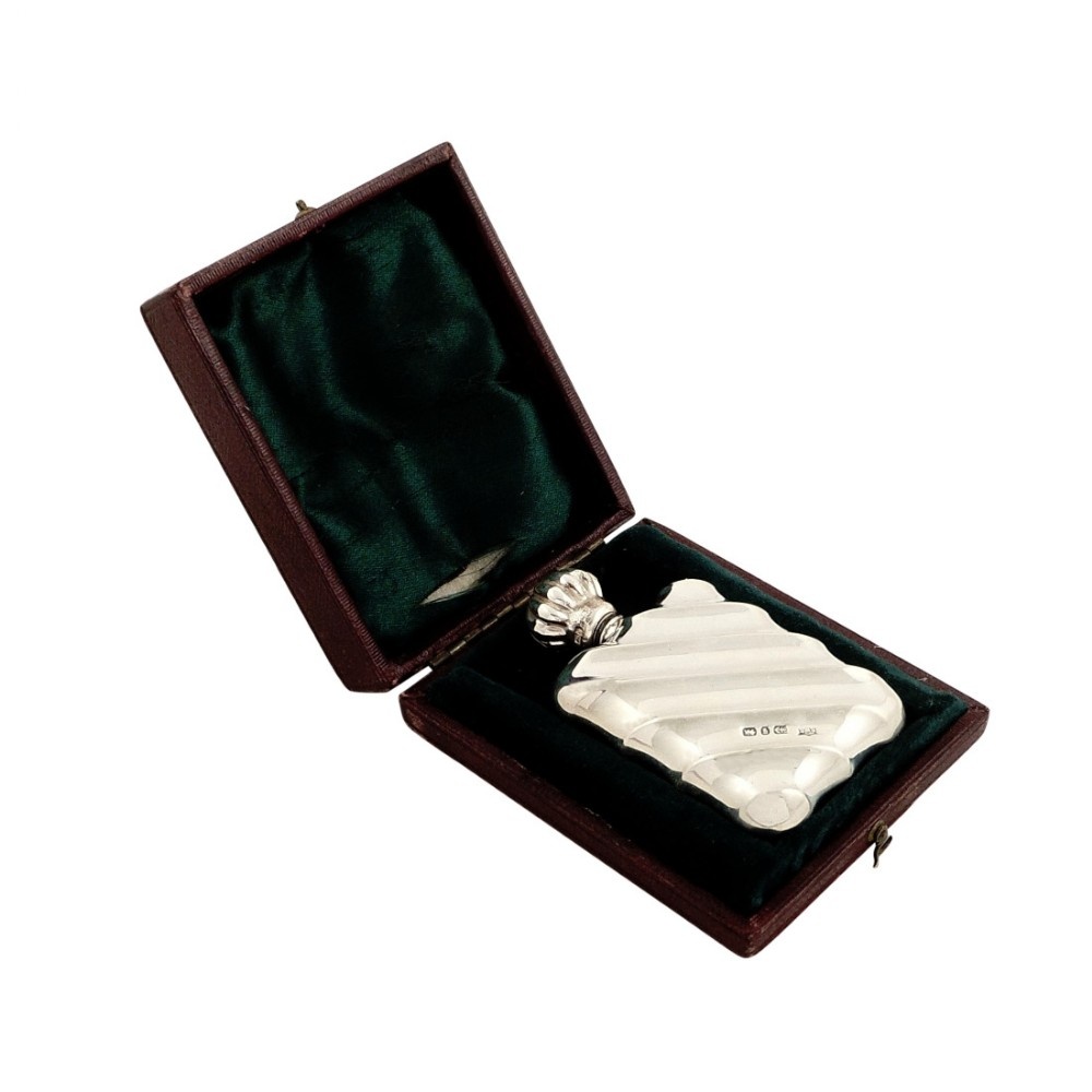 Antique Victorian Sterling Silver Perfume Bottle in Case 1890