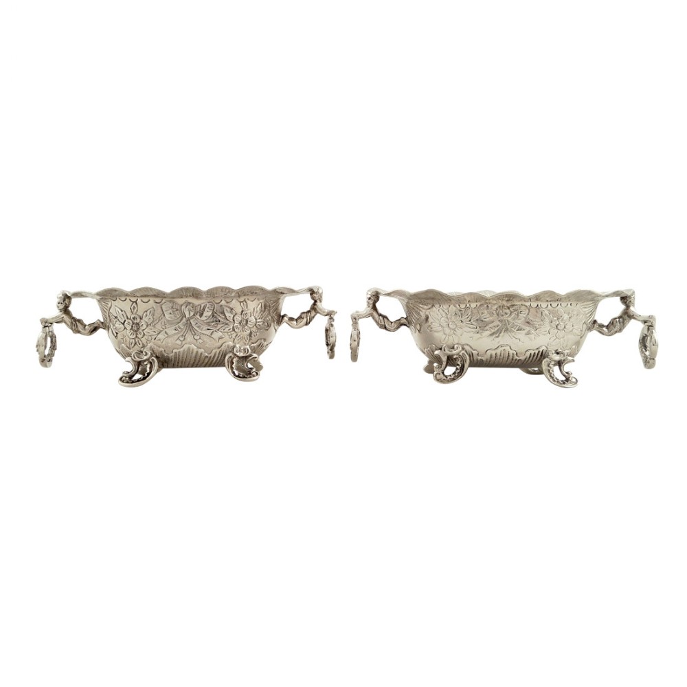 Pair of Antique Victorian Sterling Silver Salts 1890 - Cherub Handles