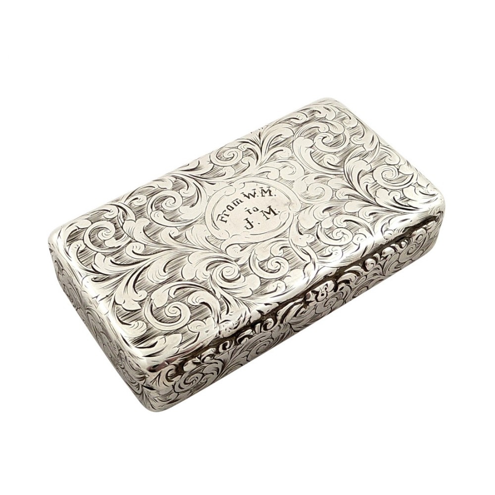 Antique Early Victorian Sterling Silver Snuff Box 1840
