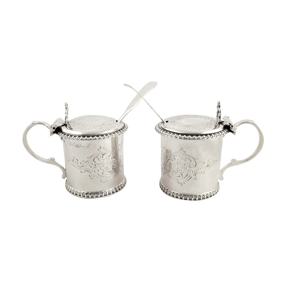 Pair of Antique Victorian Sterling Silver Mustard Pots 1865 - F