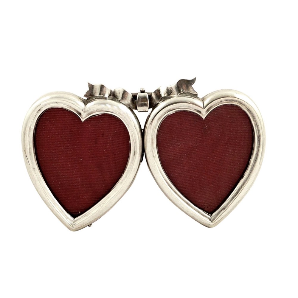 Antique Victorian Sterling Silver Double Heart Photo Frame 1896