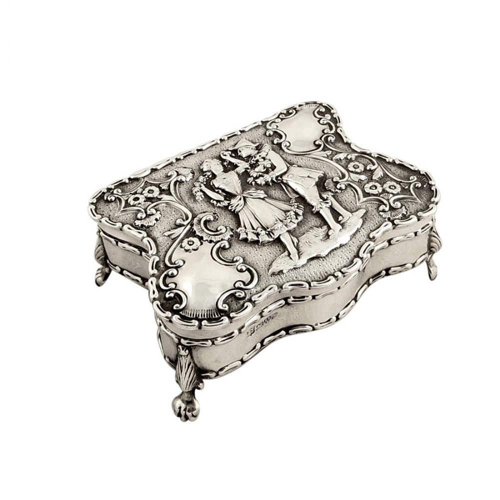 Antique Edwardian Sterling Silver Ring Box 1909