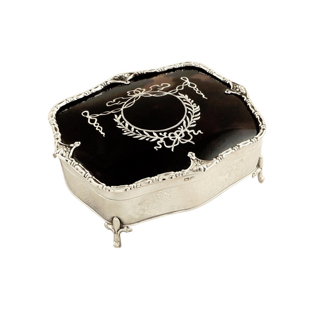 Antique Sterling Silver & Tortoiseshell Trinket Box - Mappin & Webb 1910