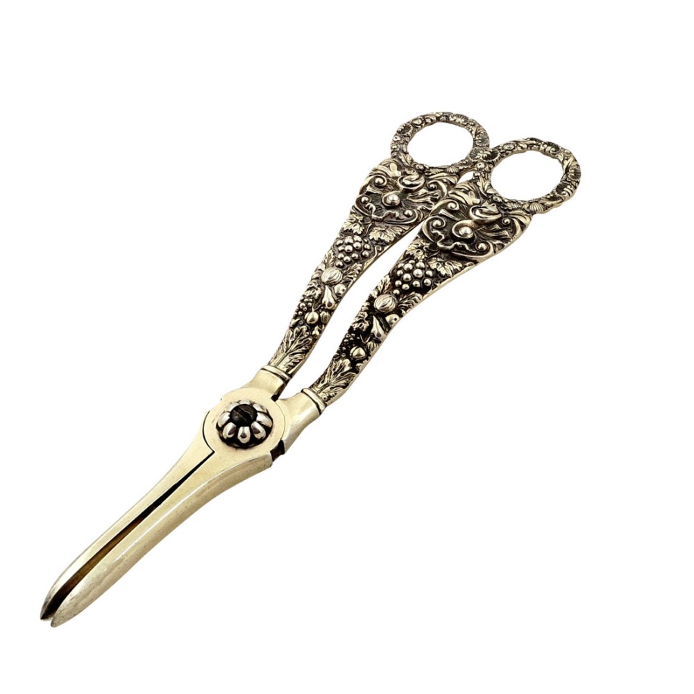 Antique Georgian Sterling Silver Gilt Grape Scissors / Shears 1820