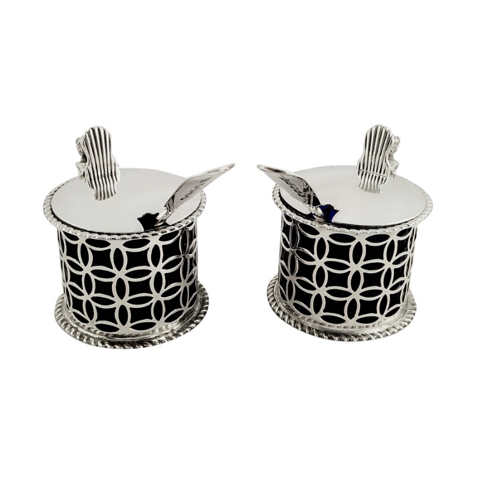 Pr Antique Victorian Sterling Silver Mustard Pots 1897