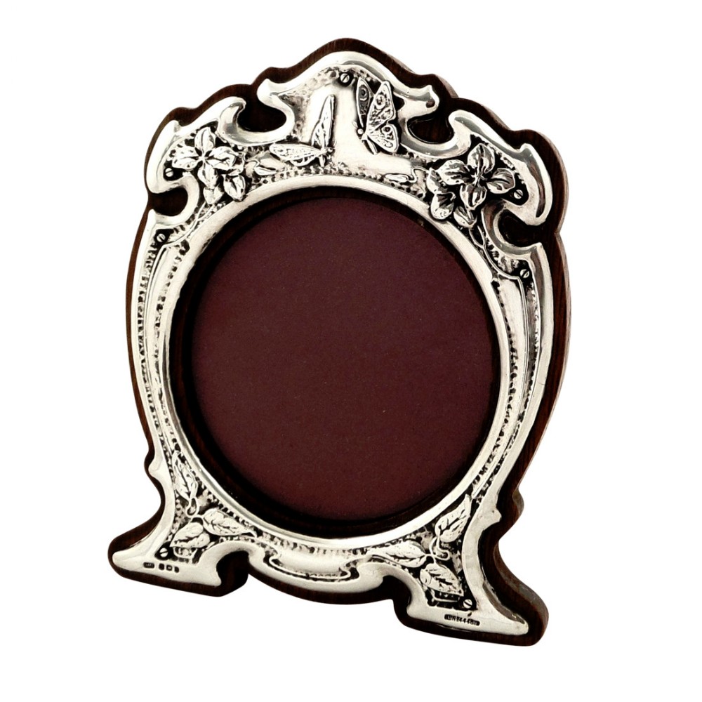 Antique Art Nouveau Sterling Silver Photo Frame 1904 - Butterflies