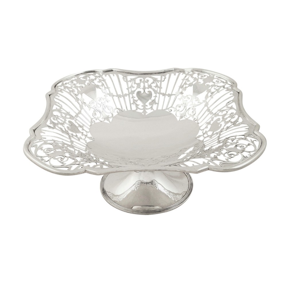 Antique Edwardian Sterling Silver Square Tazza / Dish 1910