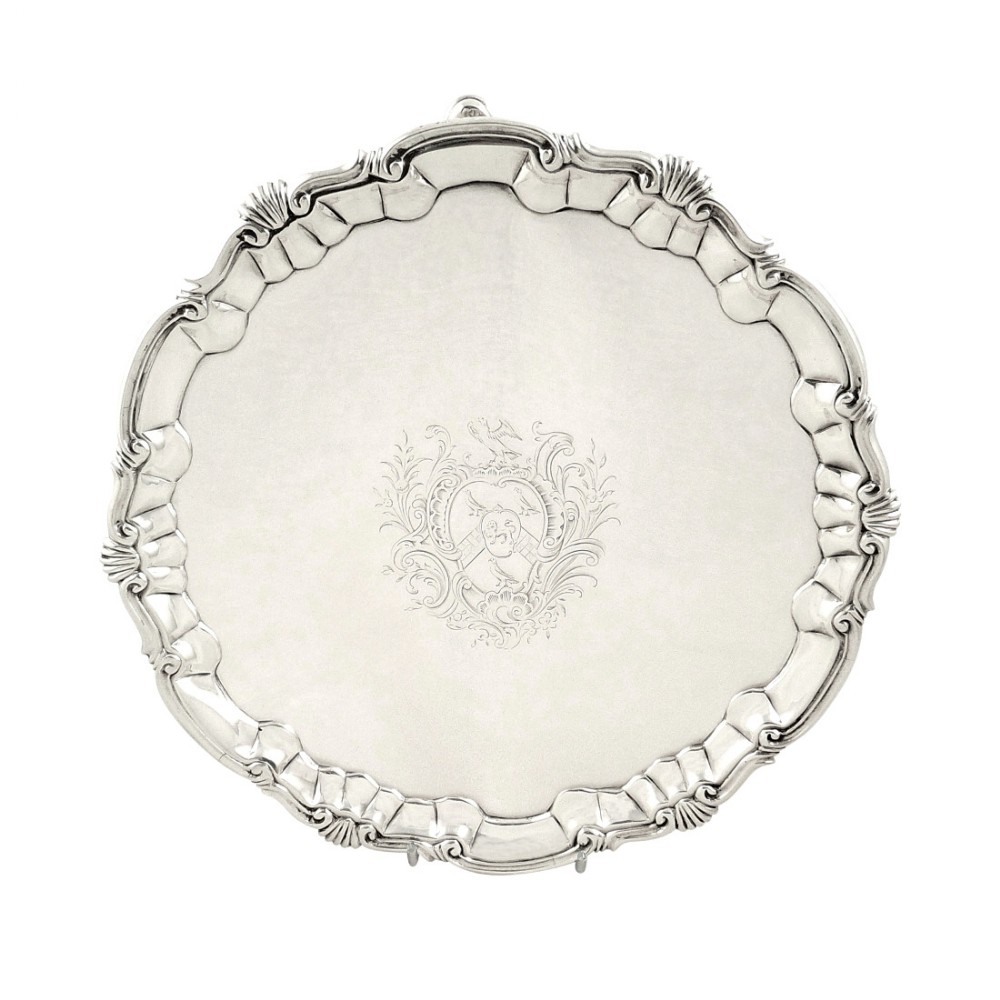 Antique George II Sterling Silver Tray / Salver 1752 - William Peaston