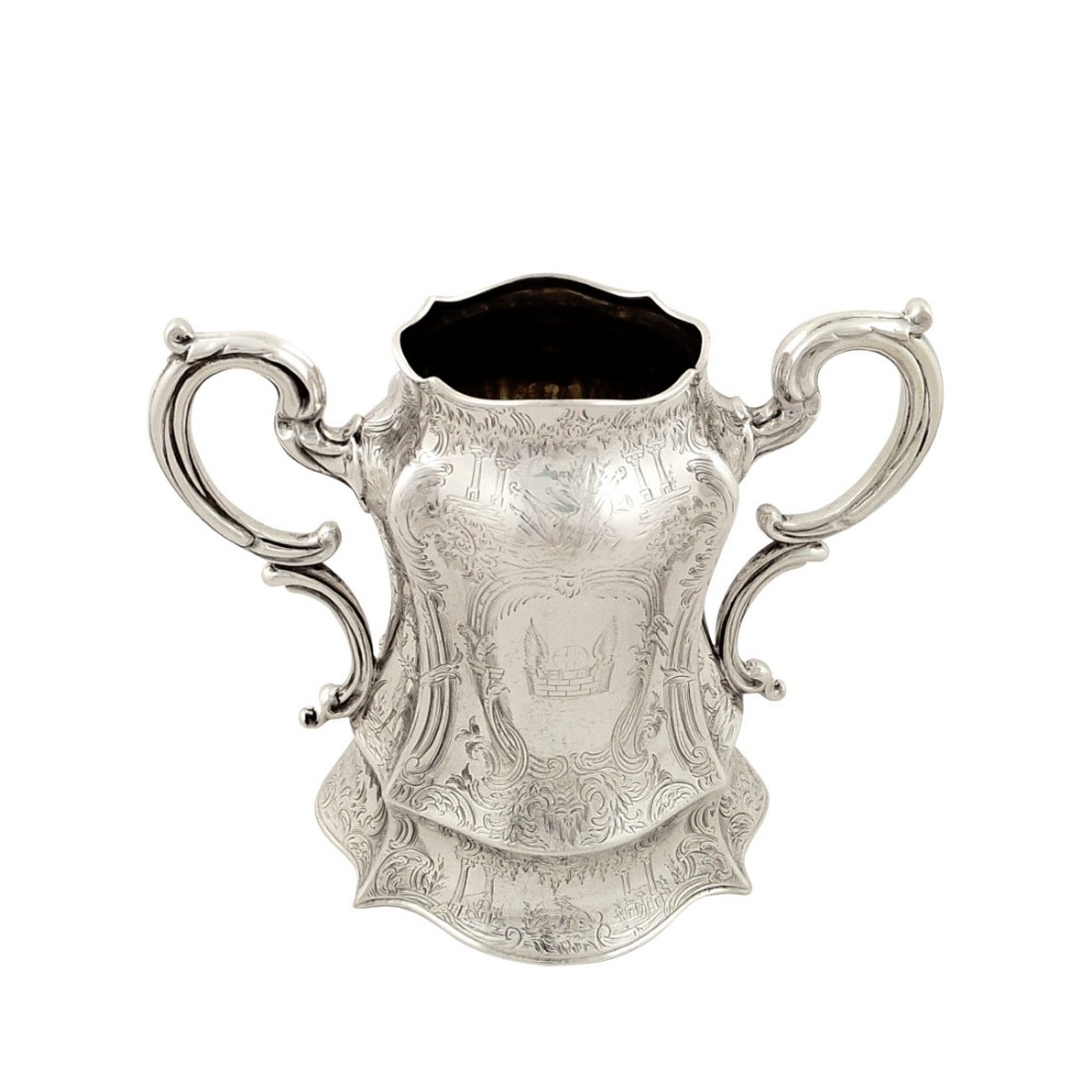 Antique Early Victorian Sterling Silver Bowl - 1844 - Stag &  Bull