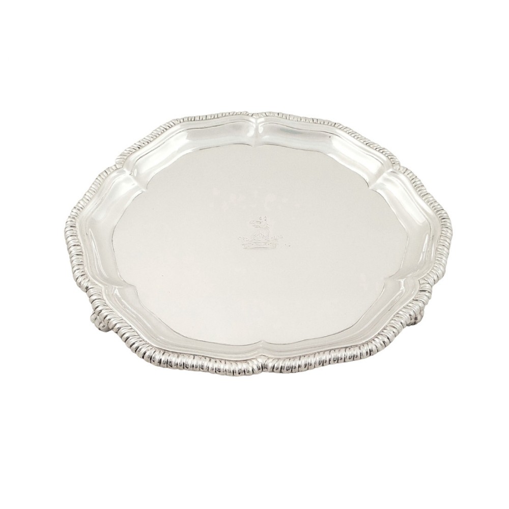 Antique George III Sterling Silver Tray / Waiter 1764 - Magdalen Feline