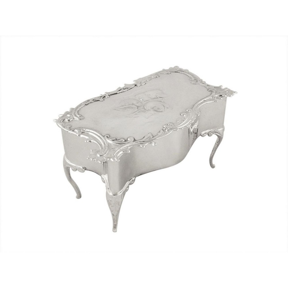 Antique Edwardian Sterling Silver 'Angels' Trinket Box 1902