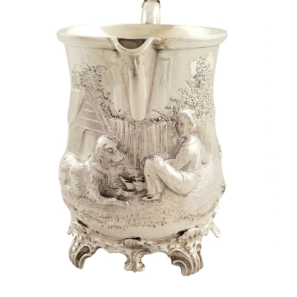 Antique Victorian Sterling Silver Jug 1857 - Dog & Boy