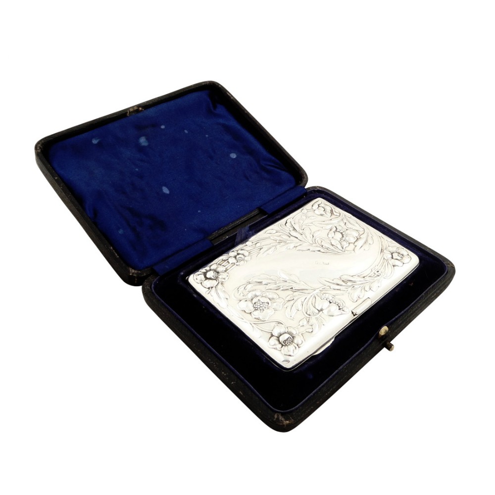 Antique Edwardian Sterling Silver Card Case/Aide Memoire in Case 1902
